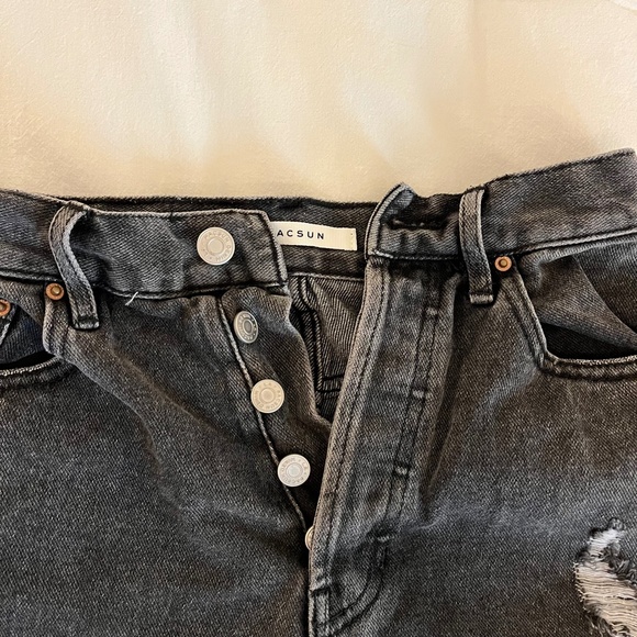 PACSUN Denim Shorts 25 Womens Black Wash Raw Hem Button Fly Ultra High Rise - Picture 2 of 4